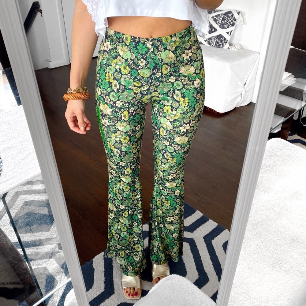 🌿 ZARA BOHO BLACK GREEN FLORAL HIGH WAIST LEGGINGS! - Picture 6 of 12